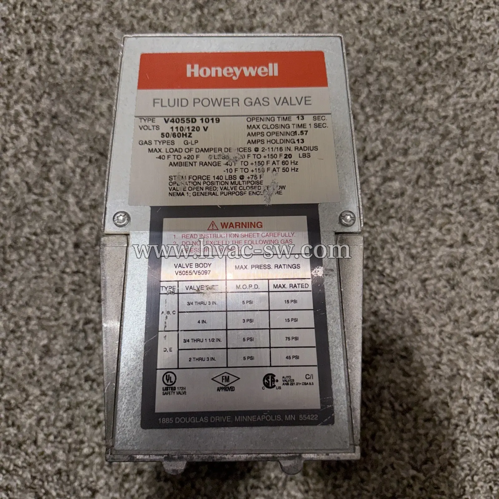 Honeywell V4055D1019 Ffluid Power Gas Valve Actuator -picture-main