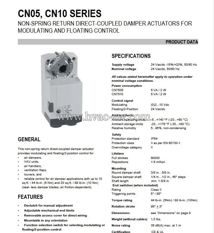 Honeywell CN7505A2001 5Nm 24VAC/DC Damper Actuator -picture-1