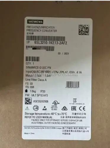 SIEMENS 6SL3210-5FE10-8UA0 SINAMICS V90 VFD Drive