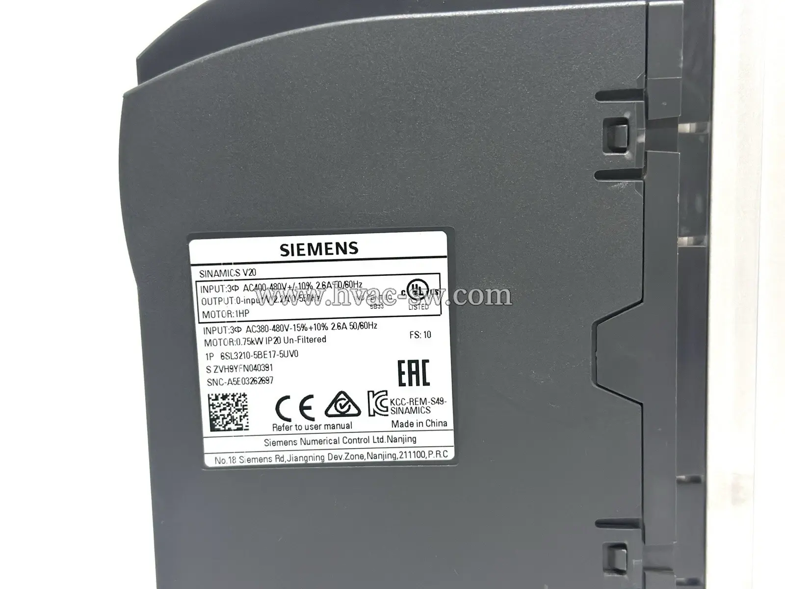0.75kW Siemens 6SL3210-5BE17-5UV0 V20 VFD Drive