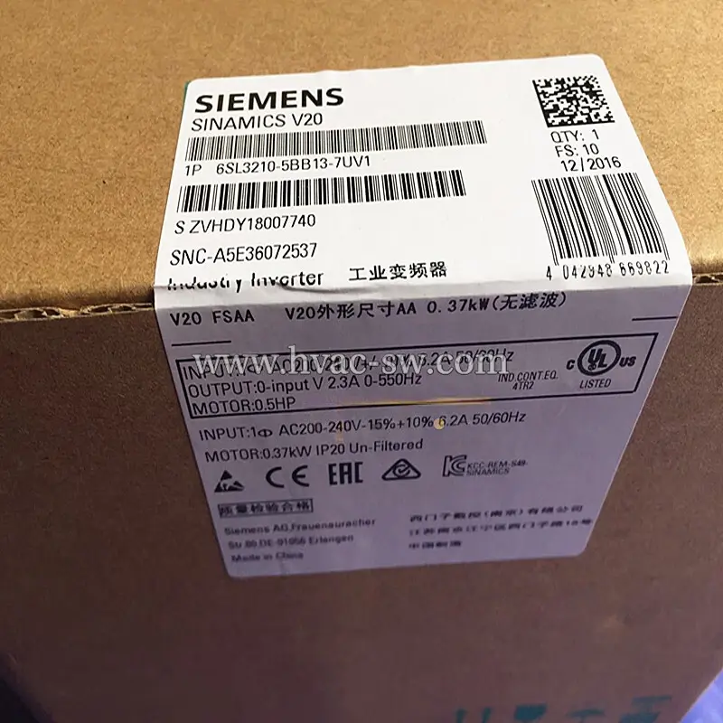 Siemens SINAMICS V20 VFD Drive 6SL3210-5BB13-7UV1