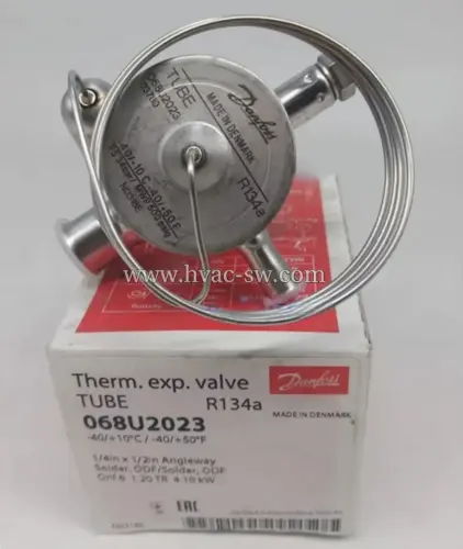 Danfoss TUBE 068U2023 Thermostatic Expansion Valve 1.2TR R134a Angleway 1/4"×1/2" ODF